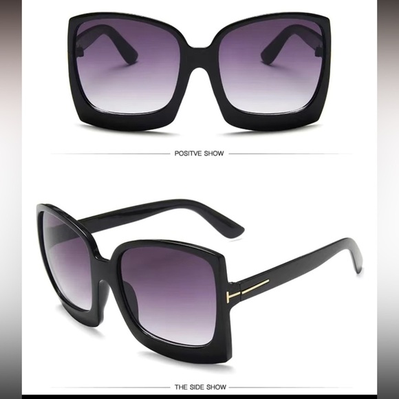 Sunglasses Trendy Boutique Luxury Oversized Designer Inspired Shades in Black - Picture 3 of 5